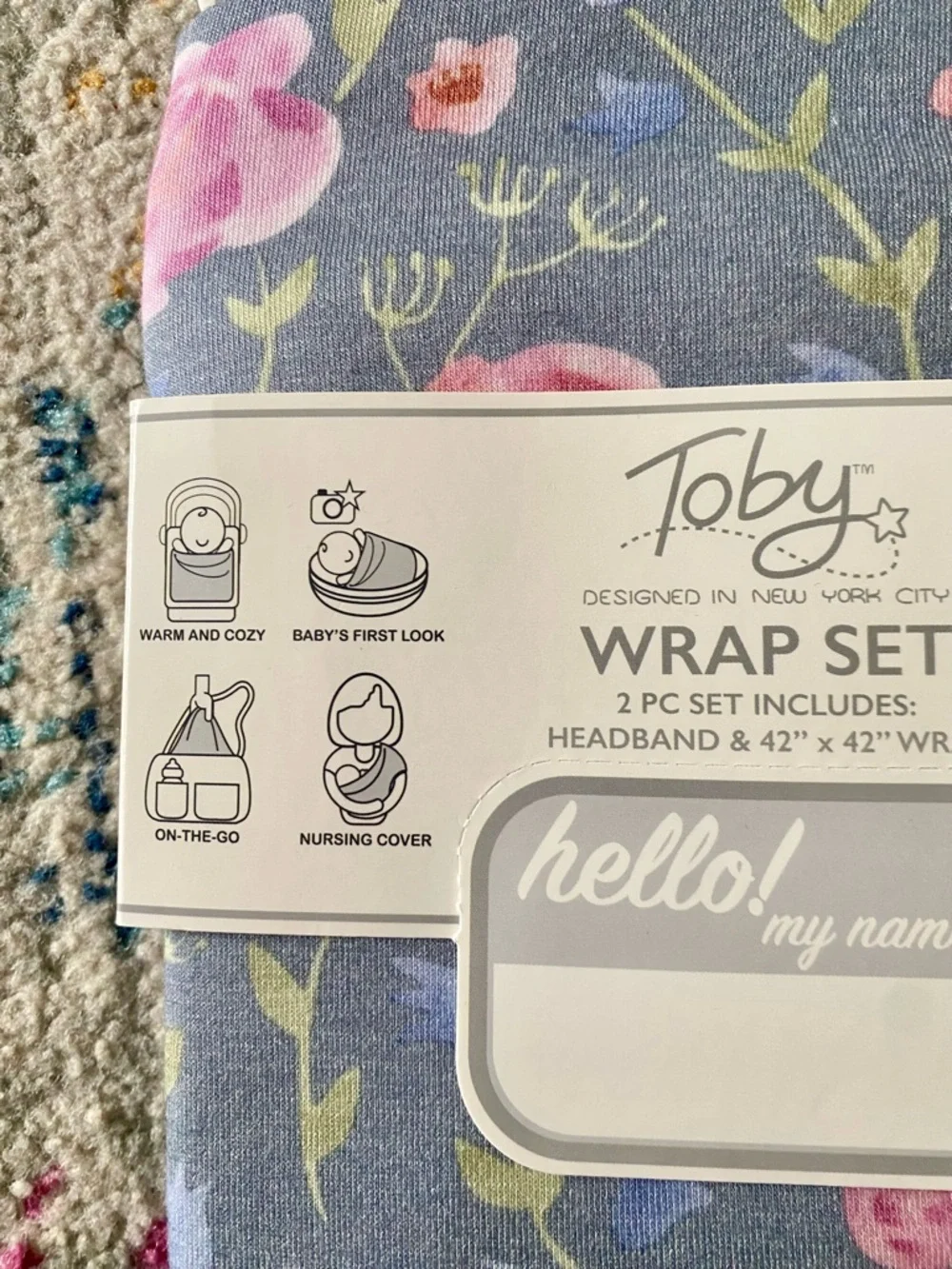 Toby Swaddle 2 Piece Blanket Wrap and Bow Headband Set Pink Blue One Size